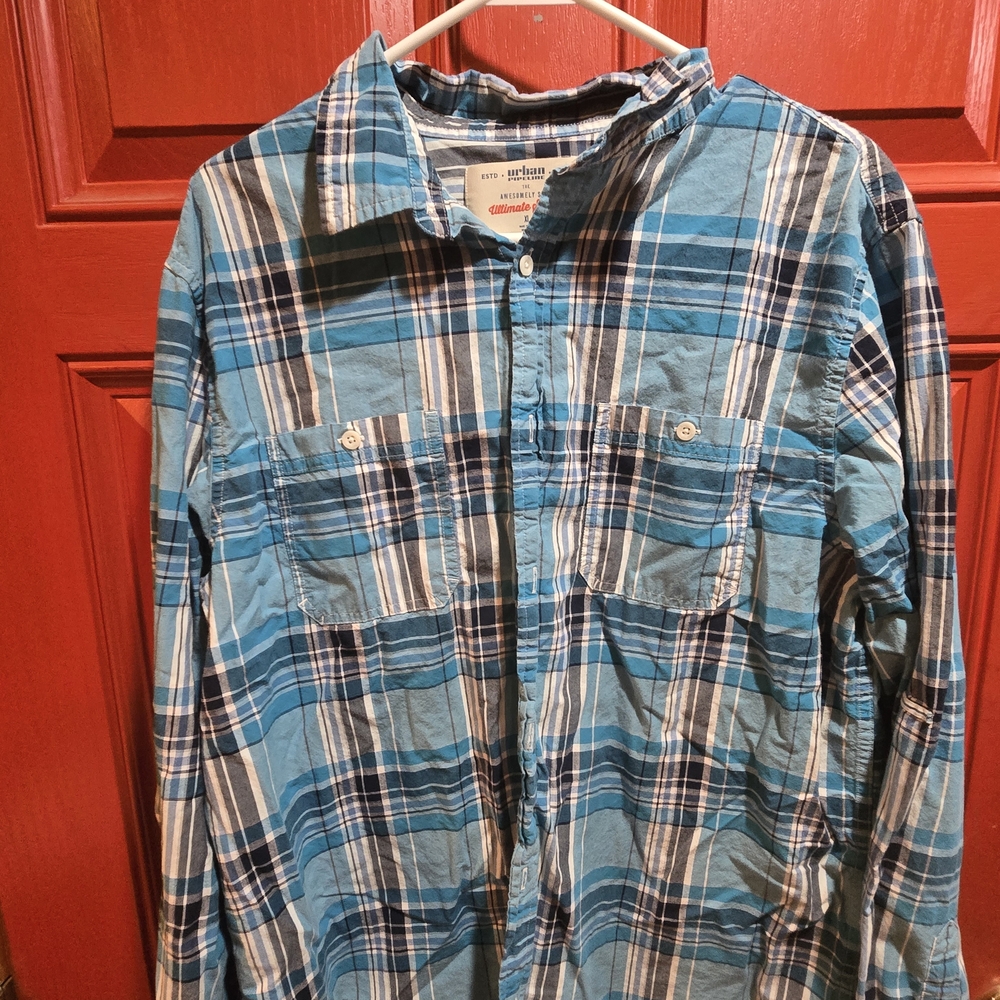 Urban Pipeline Teal and Navy Plaid Shirt